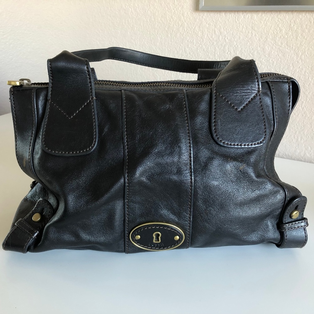 Fossil Key Hole Black Leather Satchel